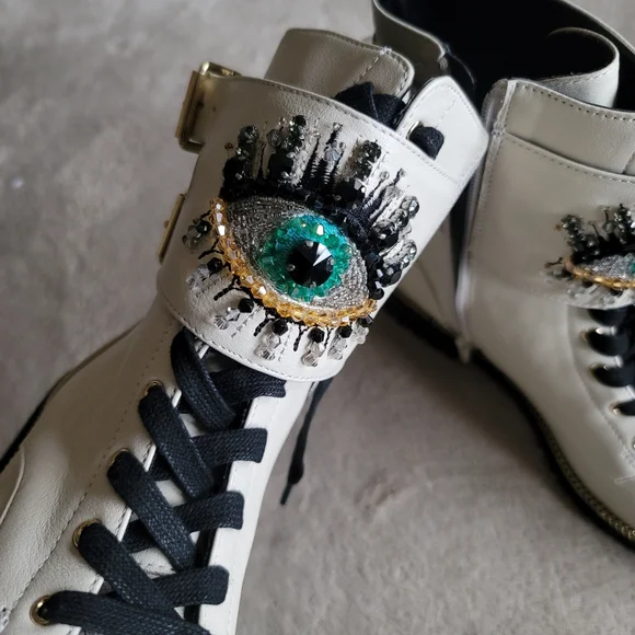 NEW Kurt Geiger London sutton eye boot Cream Ivory Beaded Gem Details - Picture 3 of 4